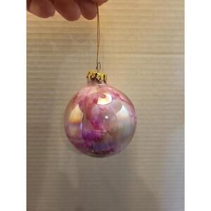 4” Glass Ball Christmas Ornament Multicolor Pink/ White/ Gray/Silver